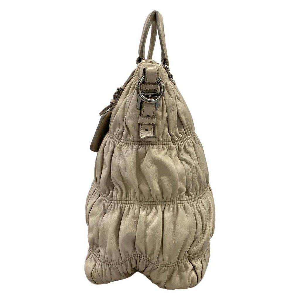 Prada Handbag Gather Bag Gray Beige Leather — view 4