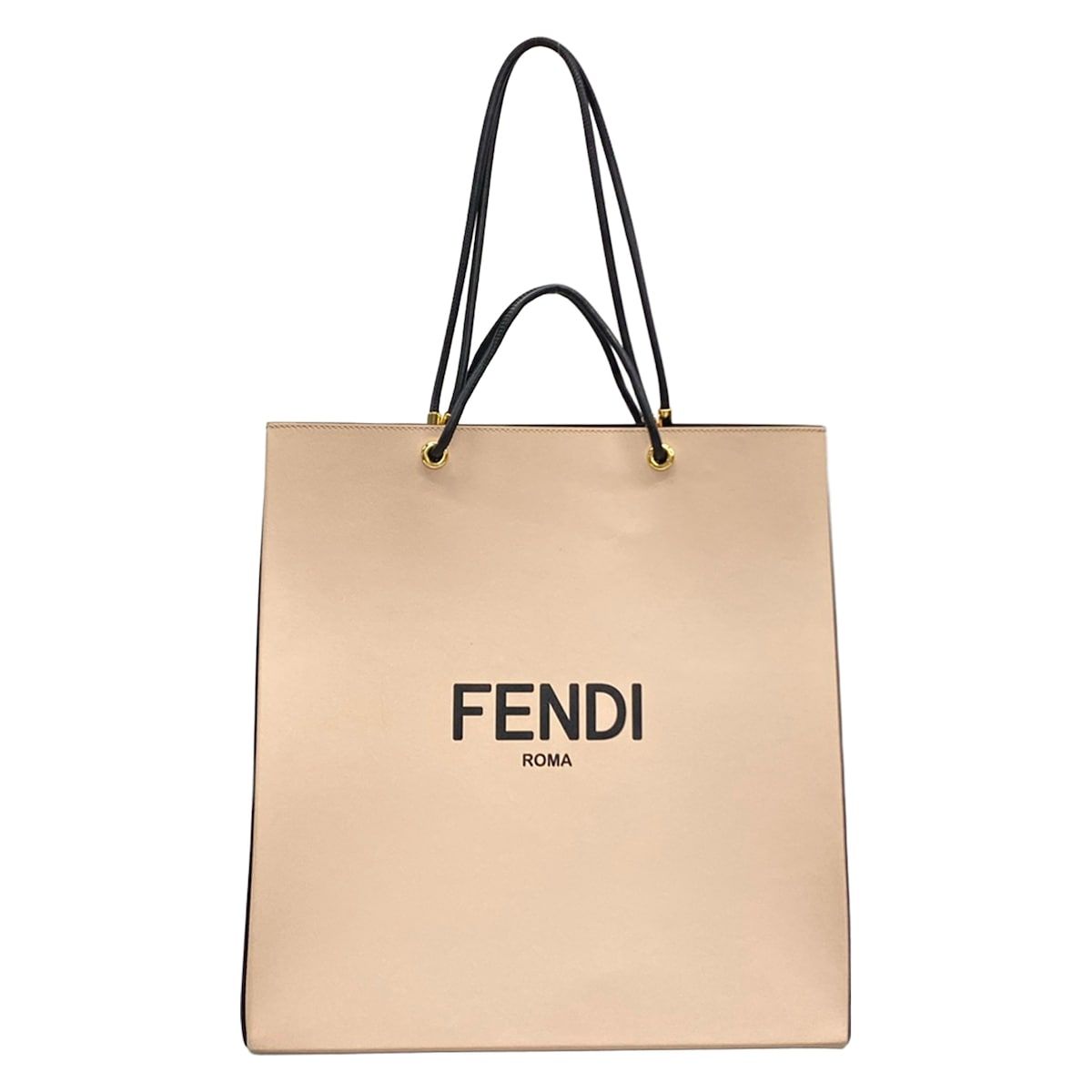 Fendi Tote Shopping 8 Beige Black Leather