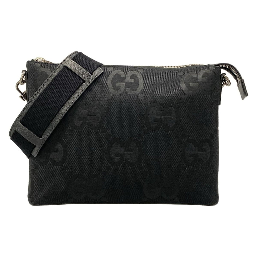 Gucci Shoulder Bag Jumbo GG Black Detachable Strap Leather
