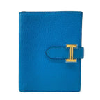 Hermes Bifold Wallet Bearn Compact Blue Frida Gold