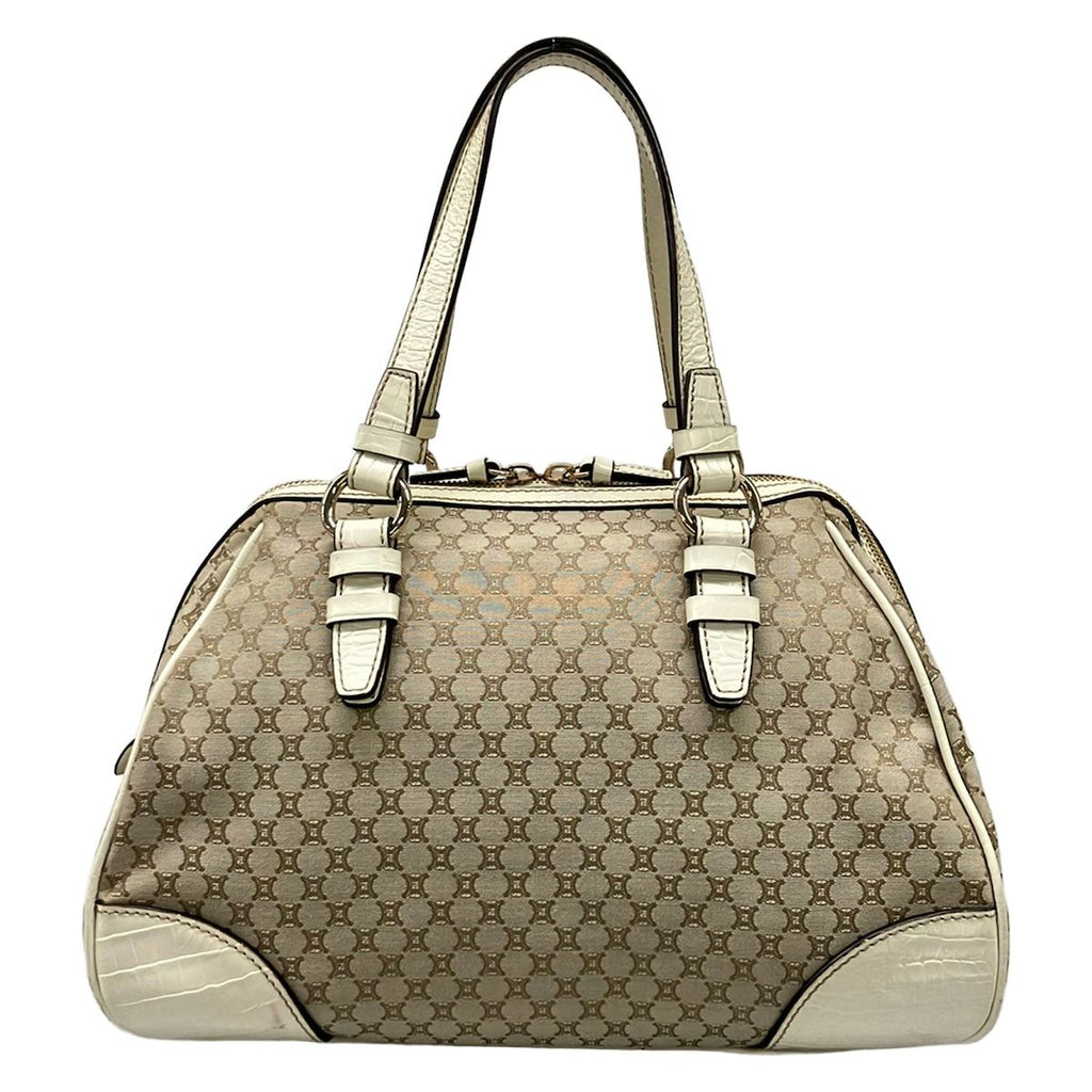 Celine Handbag Macadam Pattern Gray Beige Ivory Embossed Leather — view 3