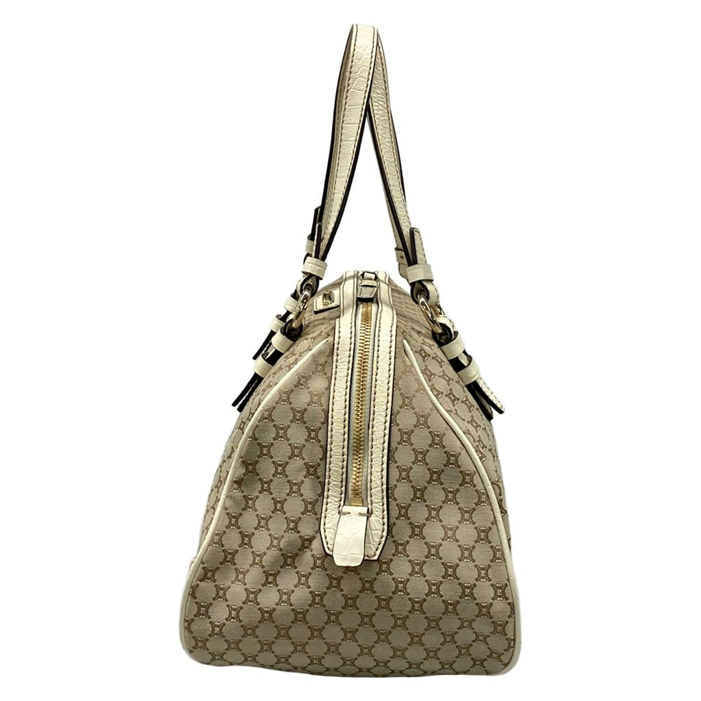 Celine Handbag Macadam Pattern Gray Beige Ivory Embossed Leather — view 4