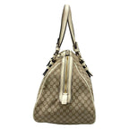 Celine Handbag Macadam Pattern Gray Beige Ivory Embossed Leather — view 4