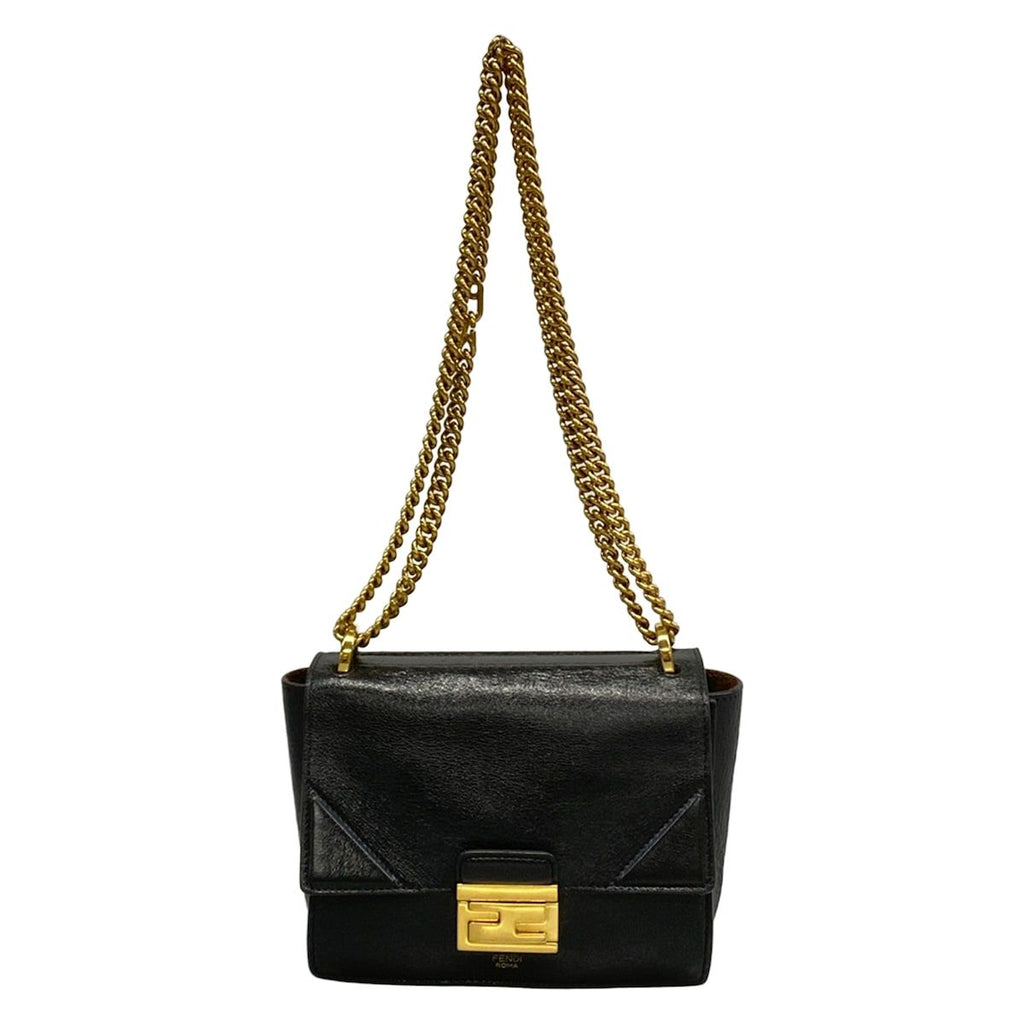 Fendi Shoulder Bag Canyu Black Chain Leather