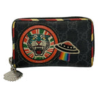 Gucci Coin Case Courier Black Dark Gray Multi Zip Around Leather