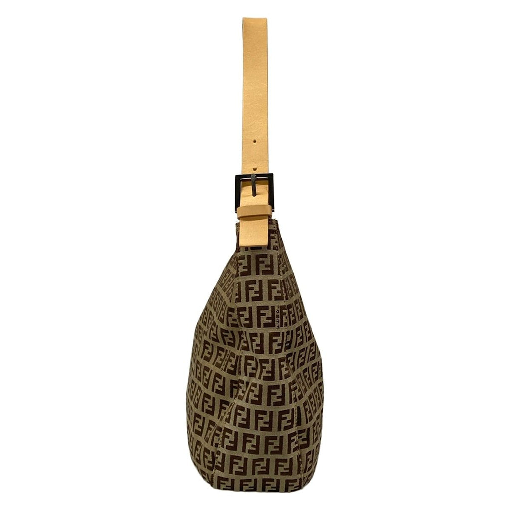 Fendi Shoulder Bag Zucca Pattern Beige Dark Brown Light Leather — view 2