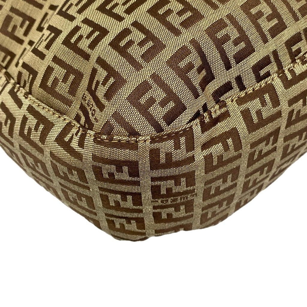 Fendi Shoulder Bag Zucca Pattern Beige Dark Brown Light Leather — view 6