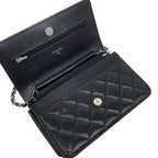 Chanel Wallet Quilted Black Chain Metal Silver Shoulder — view 3