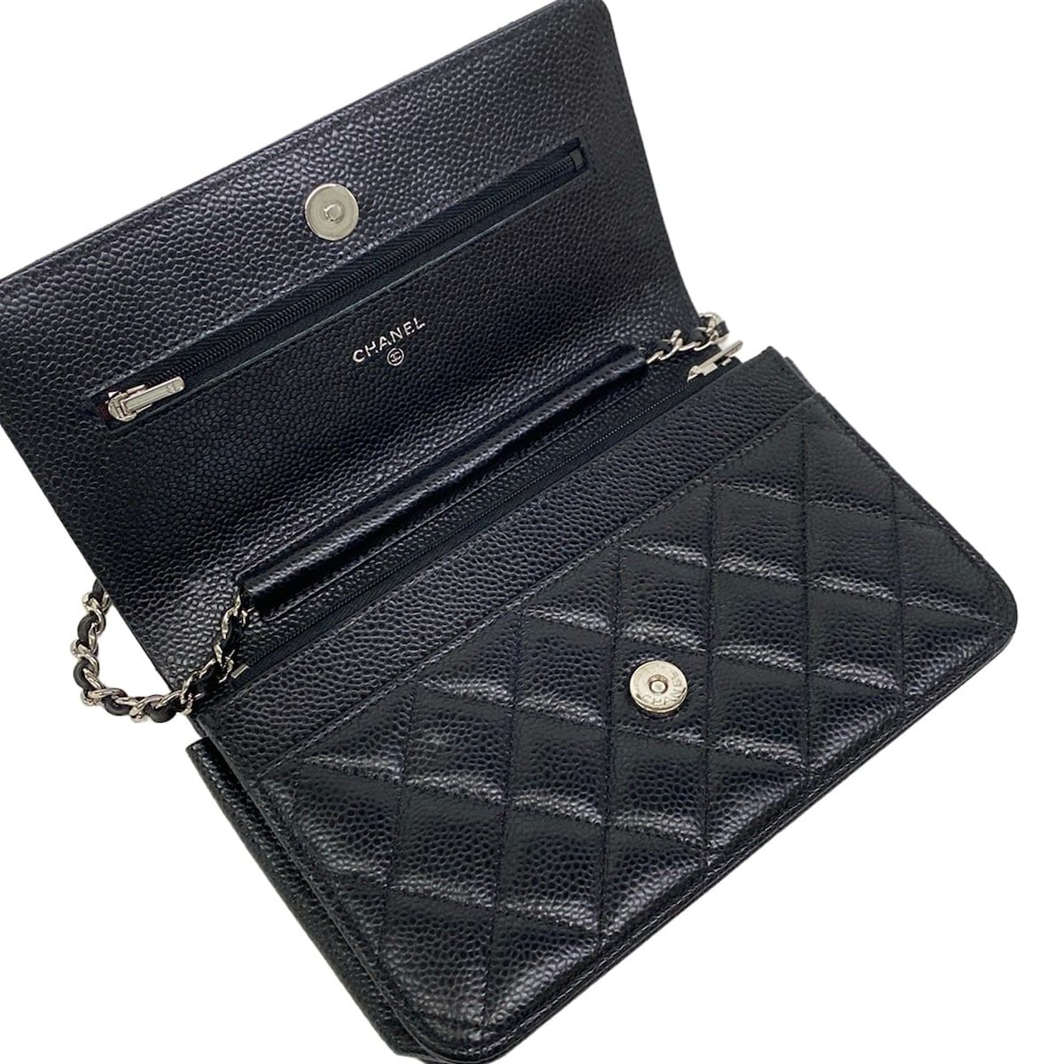 Chanel Wallet Quilted Black Chain Metal Silver Shoulder — view 3