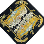 Hermes Scarf Carre 90 Black Gold White Tournez Manege