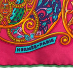 Hermes Scarf Petit Carre Pink Green Multi la Charmante Aux Animaux — view 2