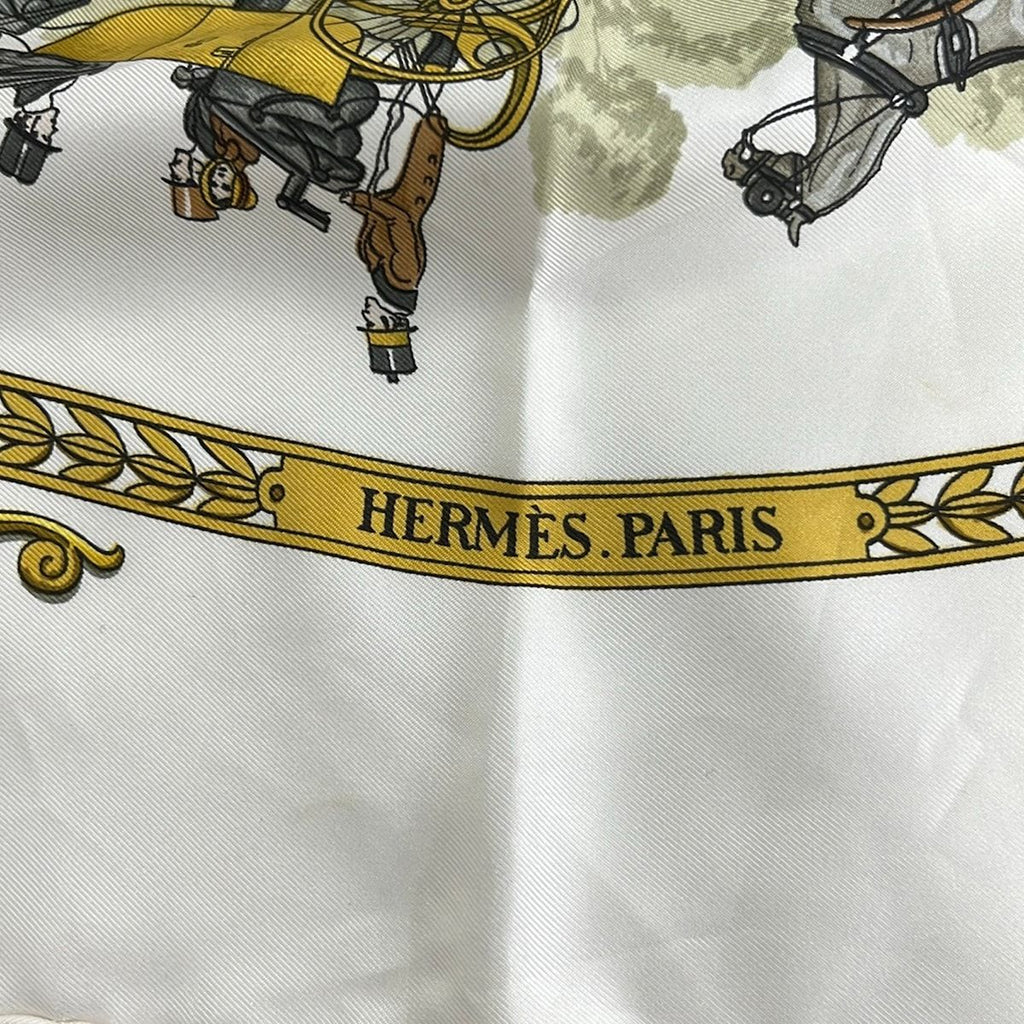 Hermes Scarf Carre 90 White Gold Light Green la Promenade de Longchamps — view 2