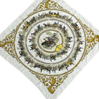 Hermes Scarf Carre 90 White Gold Light Green la Promenade de Longchamps