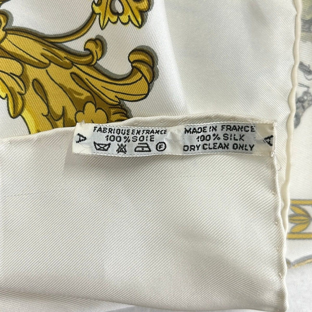 Hermes Scarf Carre 90 White Gold Light Green la Promenade de Longchamps — view 3