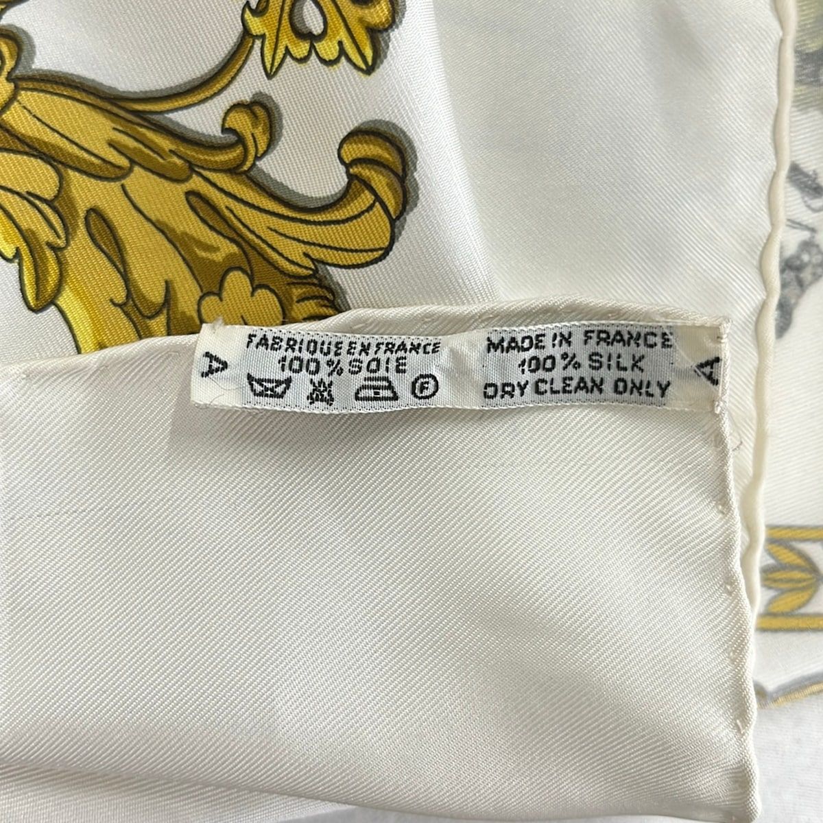 Hermes Scarf Carre 90 White Gold Light Green la Promenade de Longchamps — view 3