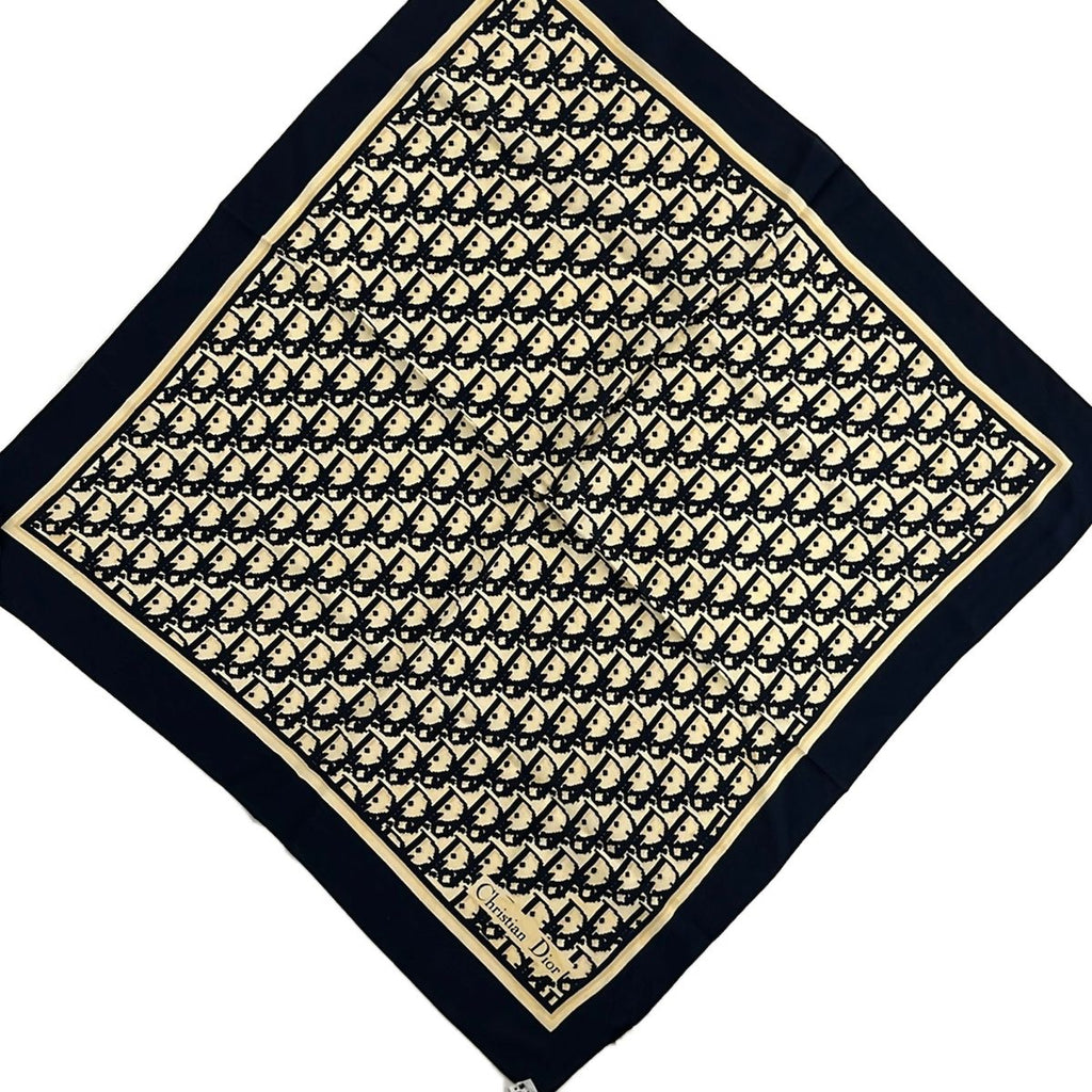Dior Scarf Dark Navy Ivory Beige Logo Glam