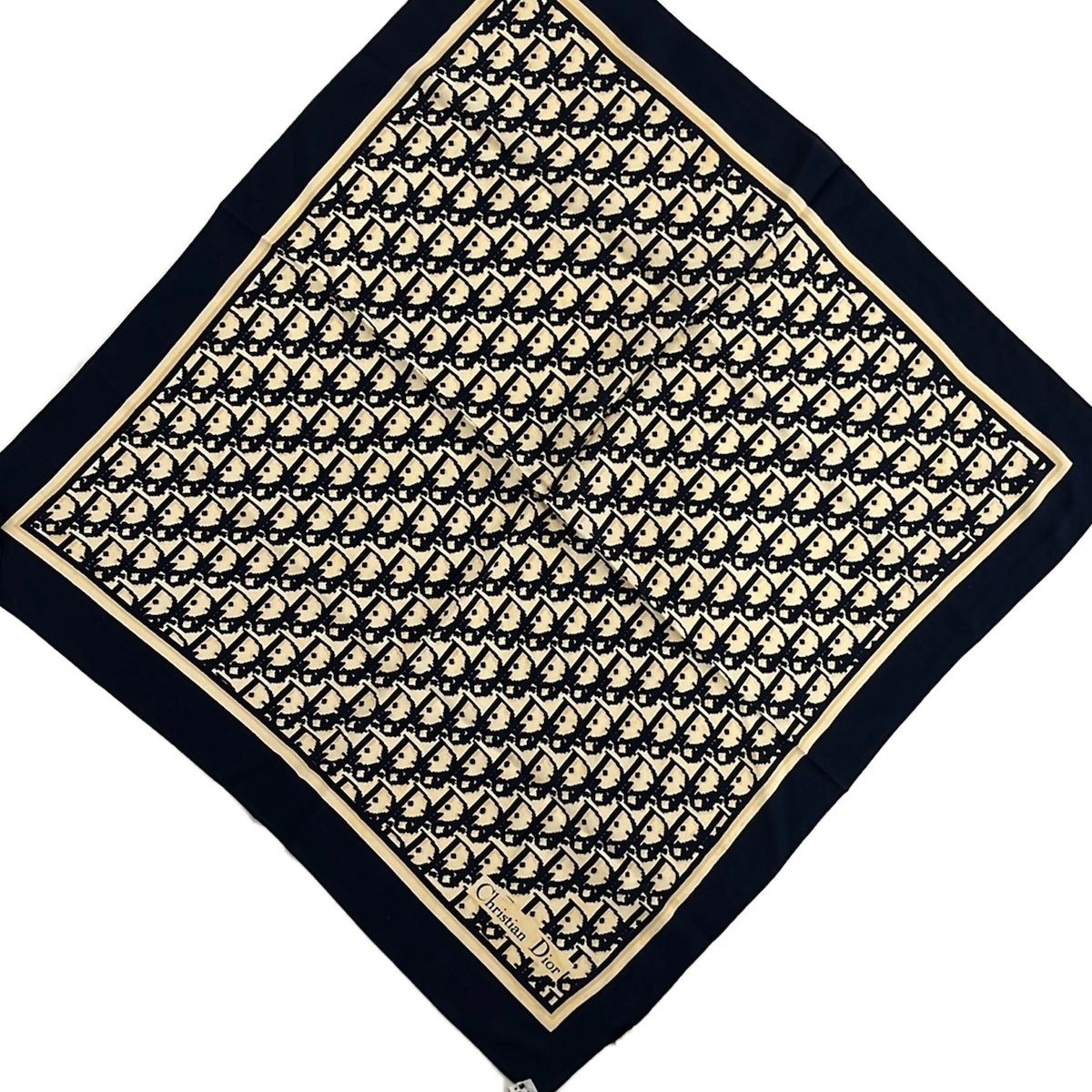Dior Scarf Dark Navy Ivory Beige Logo Glam