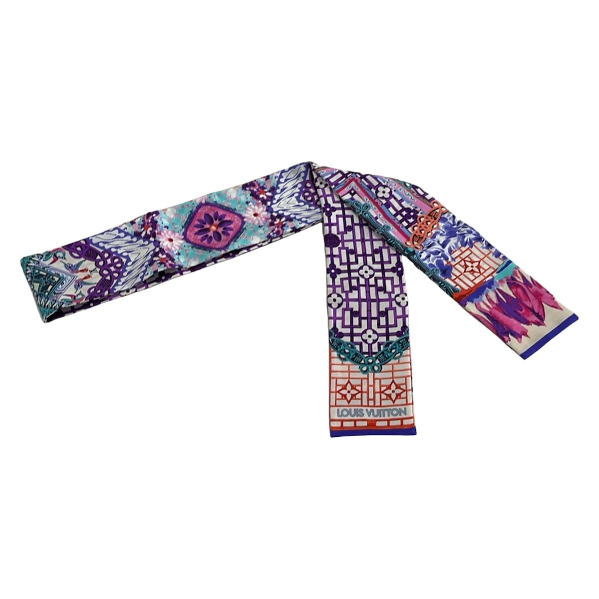 Louis Vuitton Scarf Purple Pink Multi Ribbon Monogram Flower