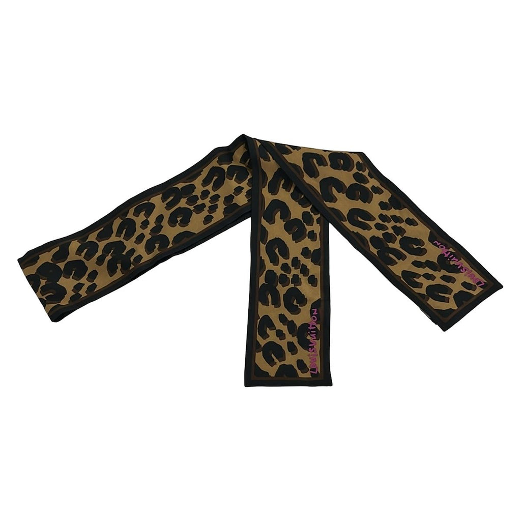 Louis Vuitton Scarf Bandeau Leopard Beige Black Dark Brown Ribbon