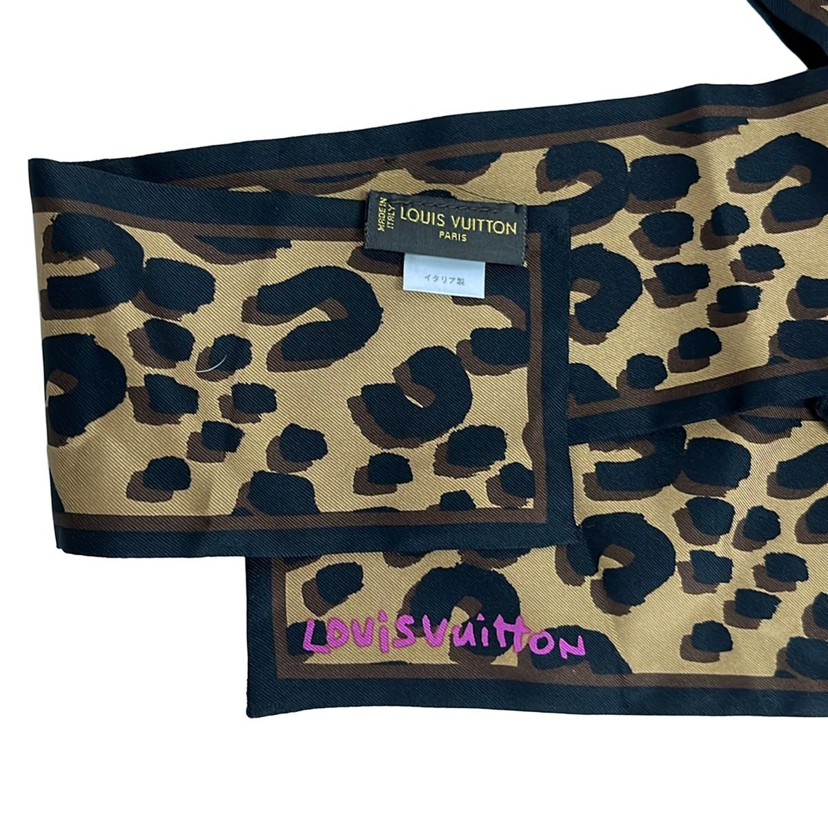 Louis Vuitton Scarf Bandeau Leopard Beige Black Dark Brown Ribbon — view 2