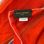 Louis Vuitton Shawl Red Dark Brown Multi Monogram Pattern Cotton Silk Scarf — view 2