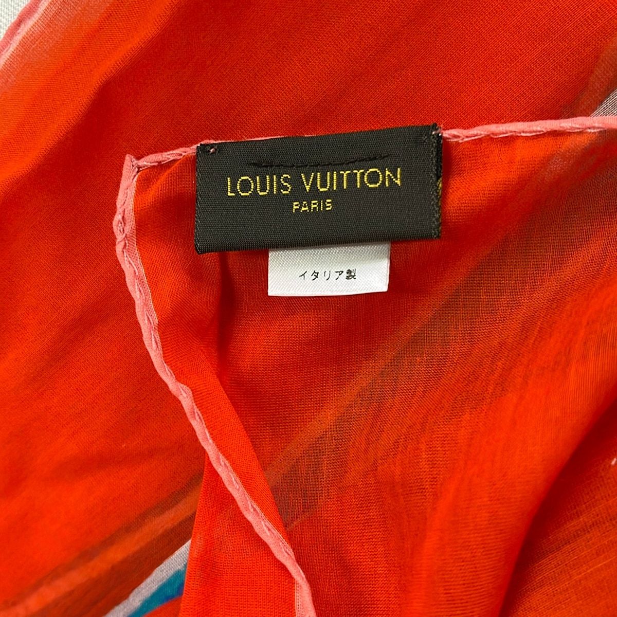 Louis Vuitton Shawl Red Dark Brown Multi Monogram Pattern Cotton Silk Scarf — view 2