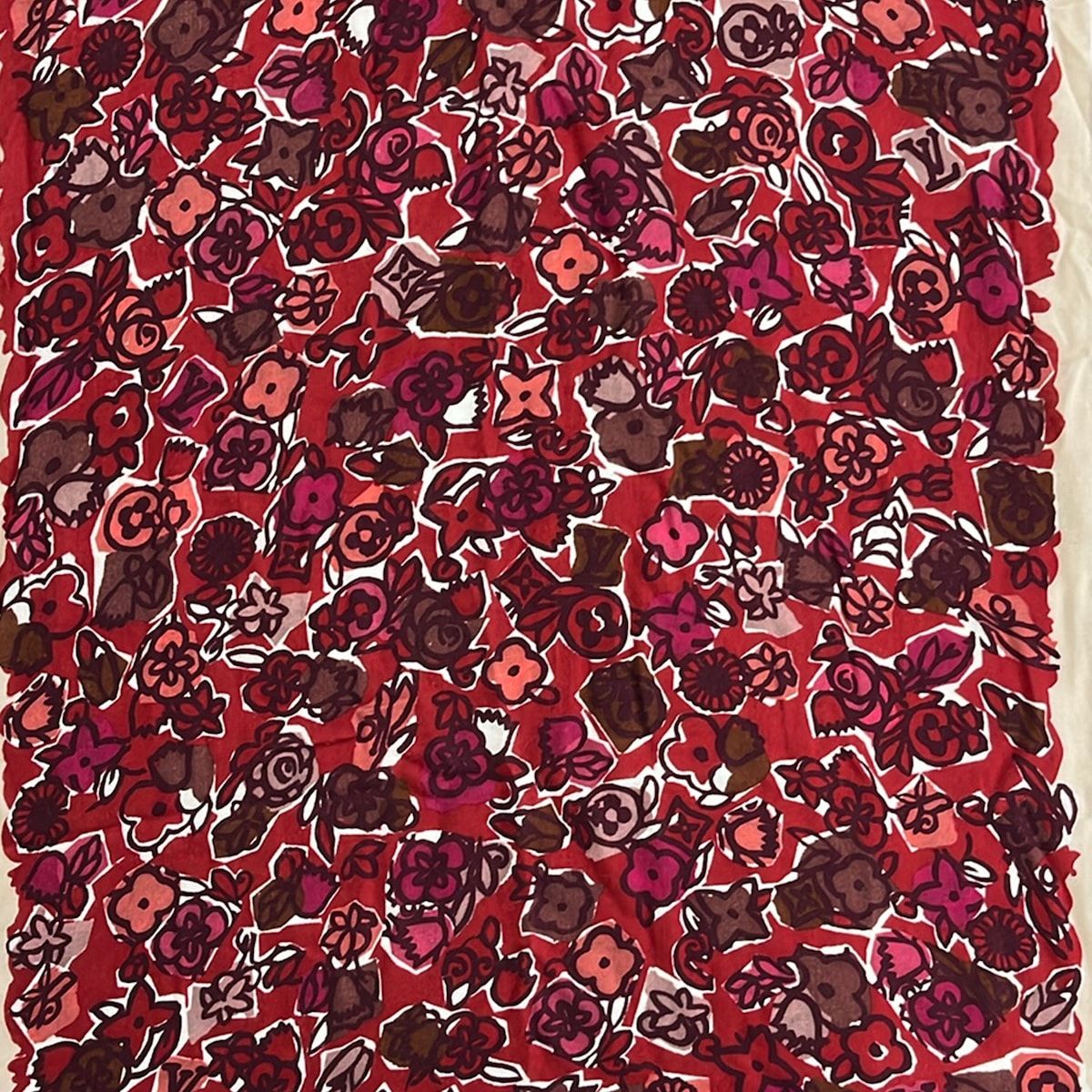 Louis Vuitton Shawl Bordeaux Pink Multi Floral Pattern Cashmere Silk Scarf — view 4