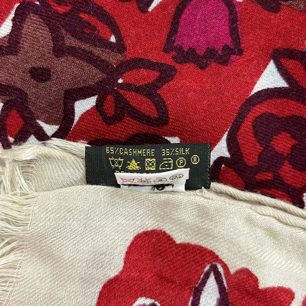 Louis Vuitton Shawl Bordeaux Pink Multi Floral Pattern Cashmere Silk Scarf — view 3