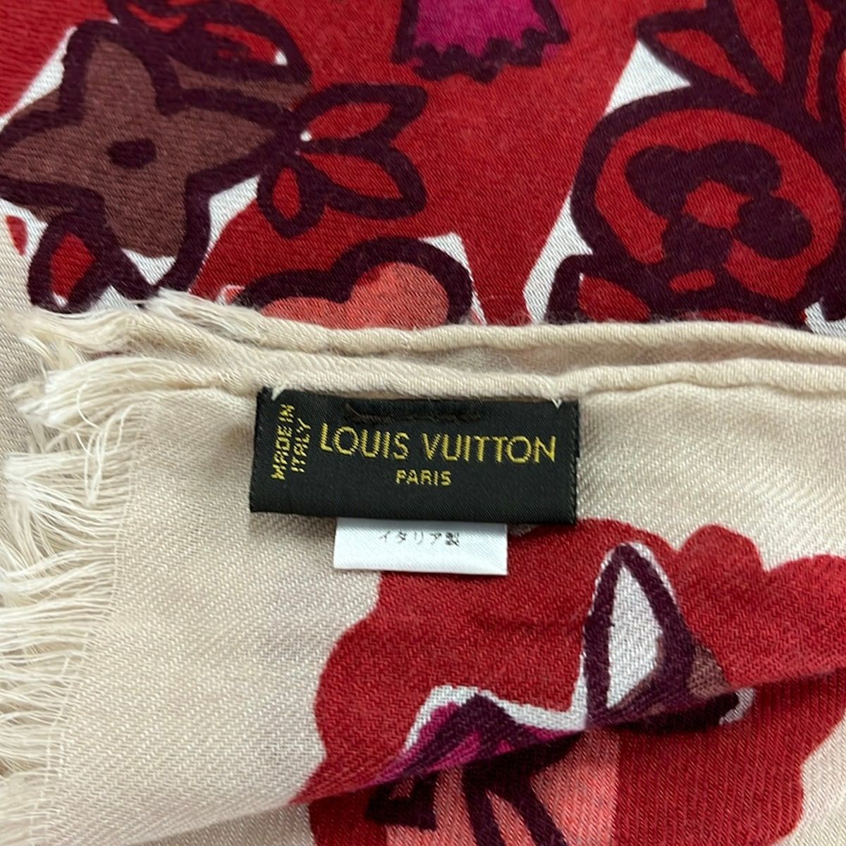 Louis Vuitton Shawl Bordeaux Pink Multi Floral Pattern Cashmere Silk Scarf — view 2