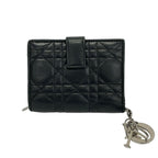 Dior Bifold Wallet Lady Black Silver Leather