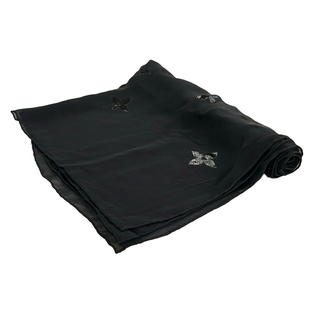Louis Vuitton Shawl Black Lame Monogram Pattern Silk Scarf