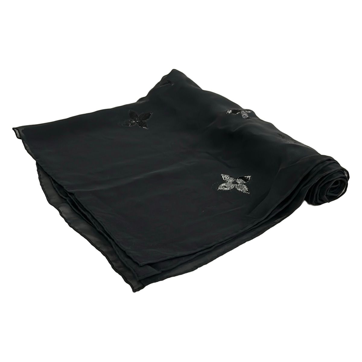 Louis Vuitton Shawl Black Lame Monogram Pattern Silk Scarf