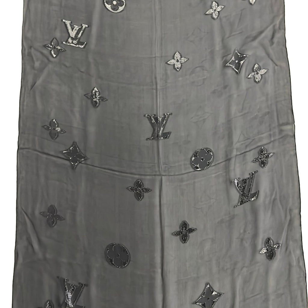 Louis Vuitton Shawl Black Lame Monogram Pattern Silk Scarf — view 4