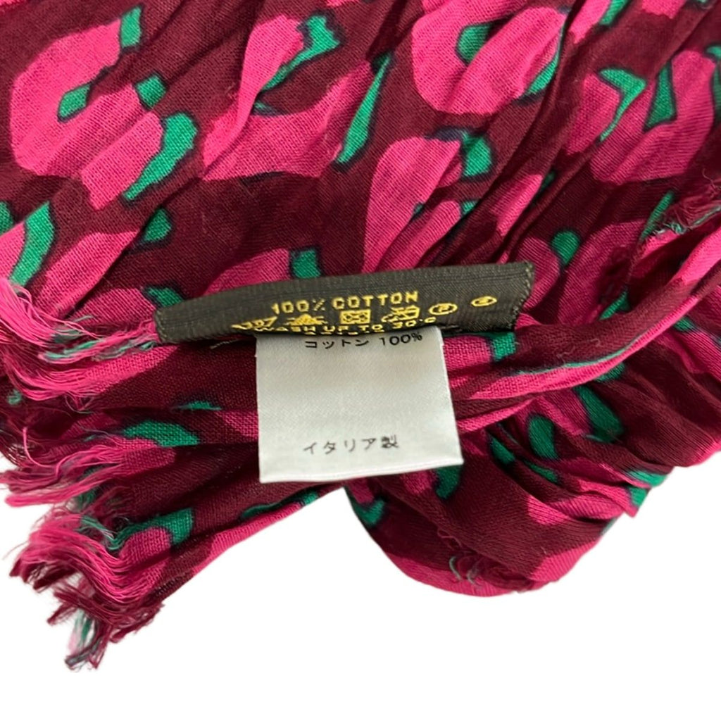 Louis Vuitton Shawl Paleo Leopard Rouge Fauvist Cotton Scarf — view 3
