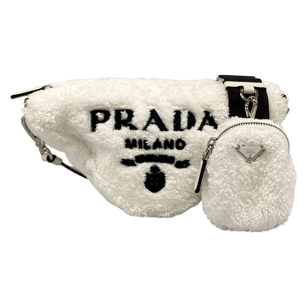 Prada Shoulder Bag Terry White Black Strap Removable