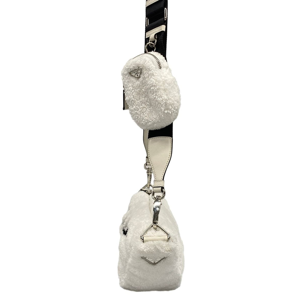 Prada Shoulder Bag Terry White Black Strap Removable — view 4