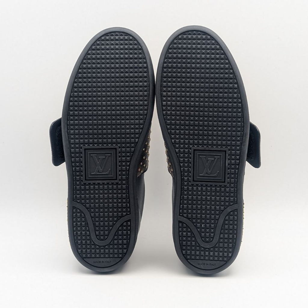 Louis Vuitton Front Row Line Monogram Studs Black Velcro Strap Sneakers — view 6