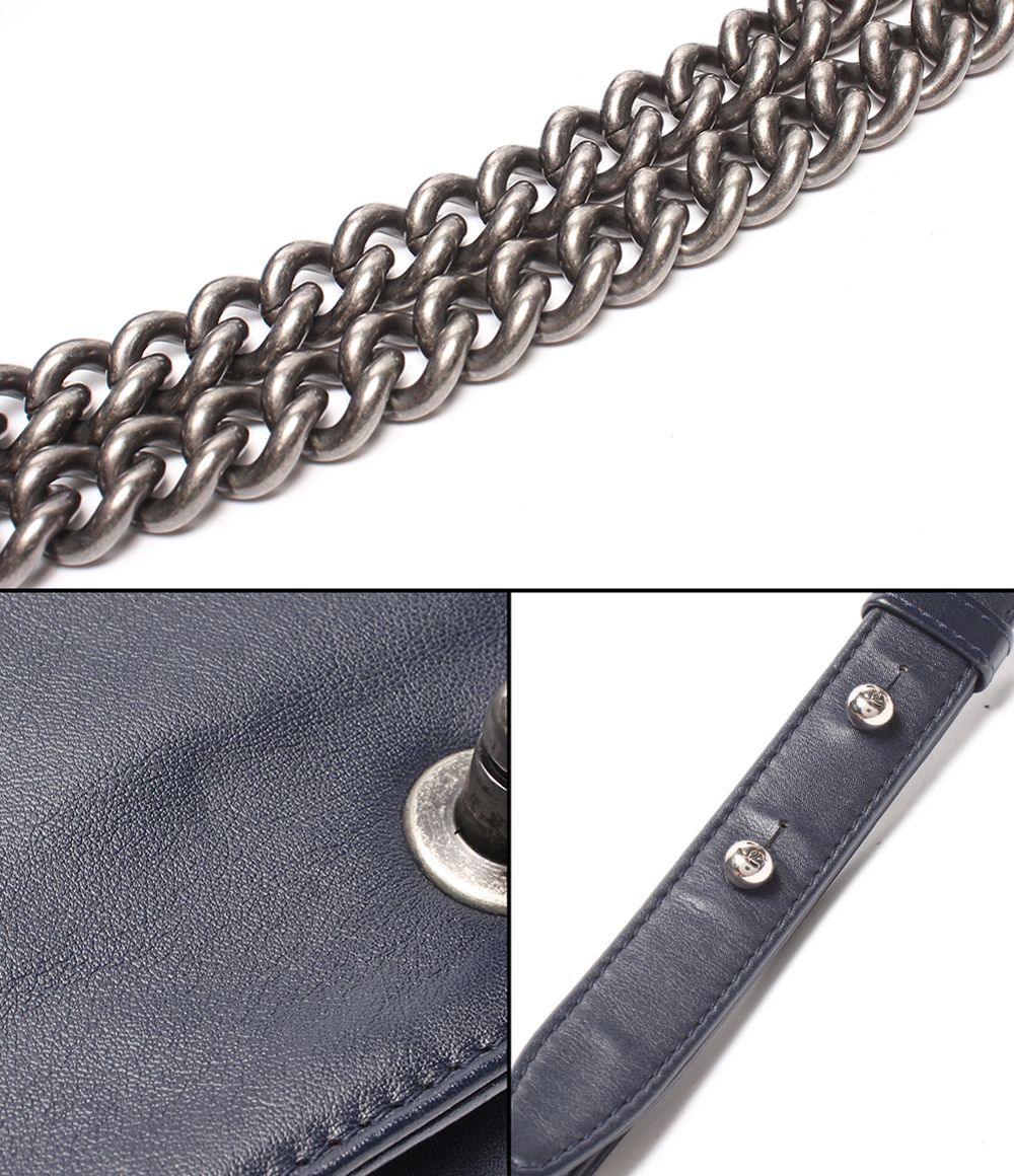 Chanel Chain Shoulder Bag Silver Single Flap Boy 25 — view 9
