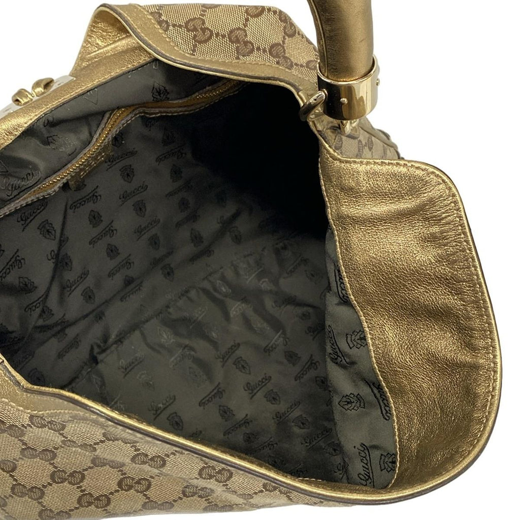 Gucci Handbag Indie Beige Dark Brown Gold Leather — view 7