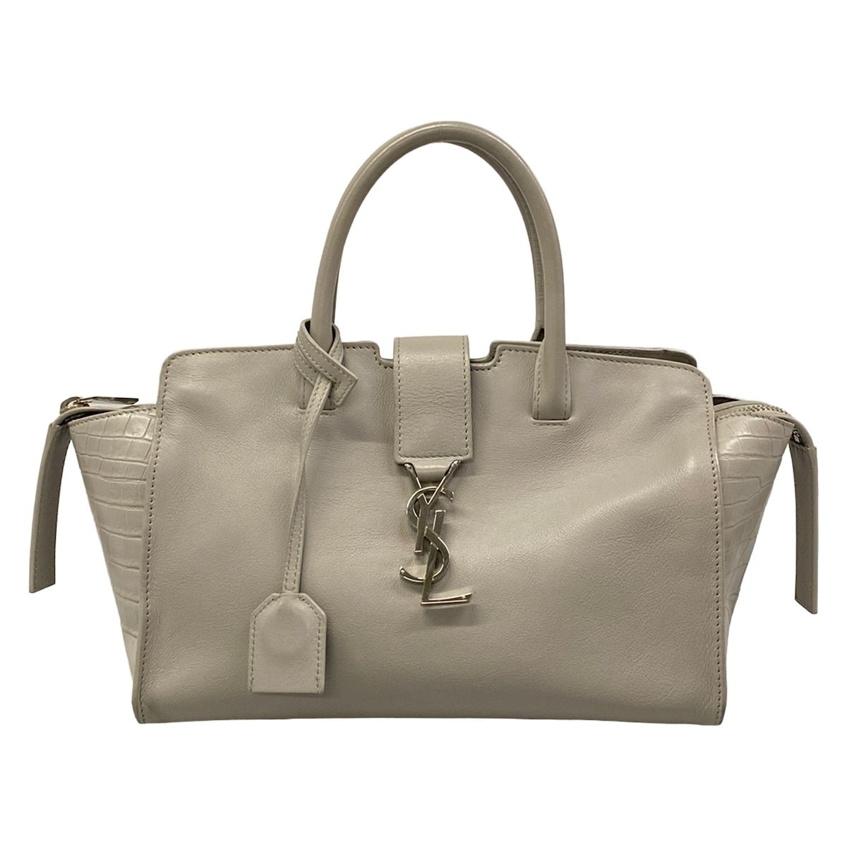 Saint Laurent Paris Handbag Baby Downtown Cabas Light Gray Embossed Leather