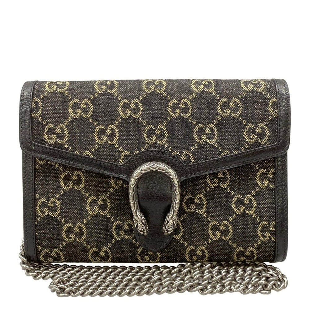 Gucci Wallet Dionysus GG Pattern Black Beige Chain Strap Removable Leather