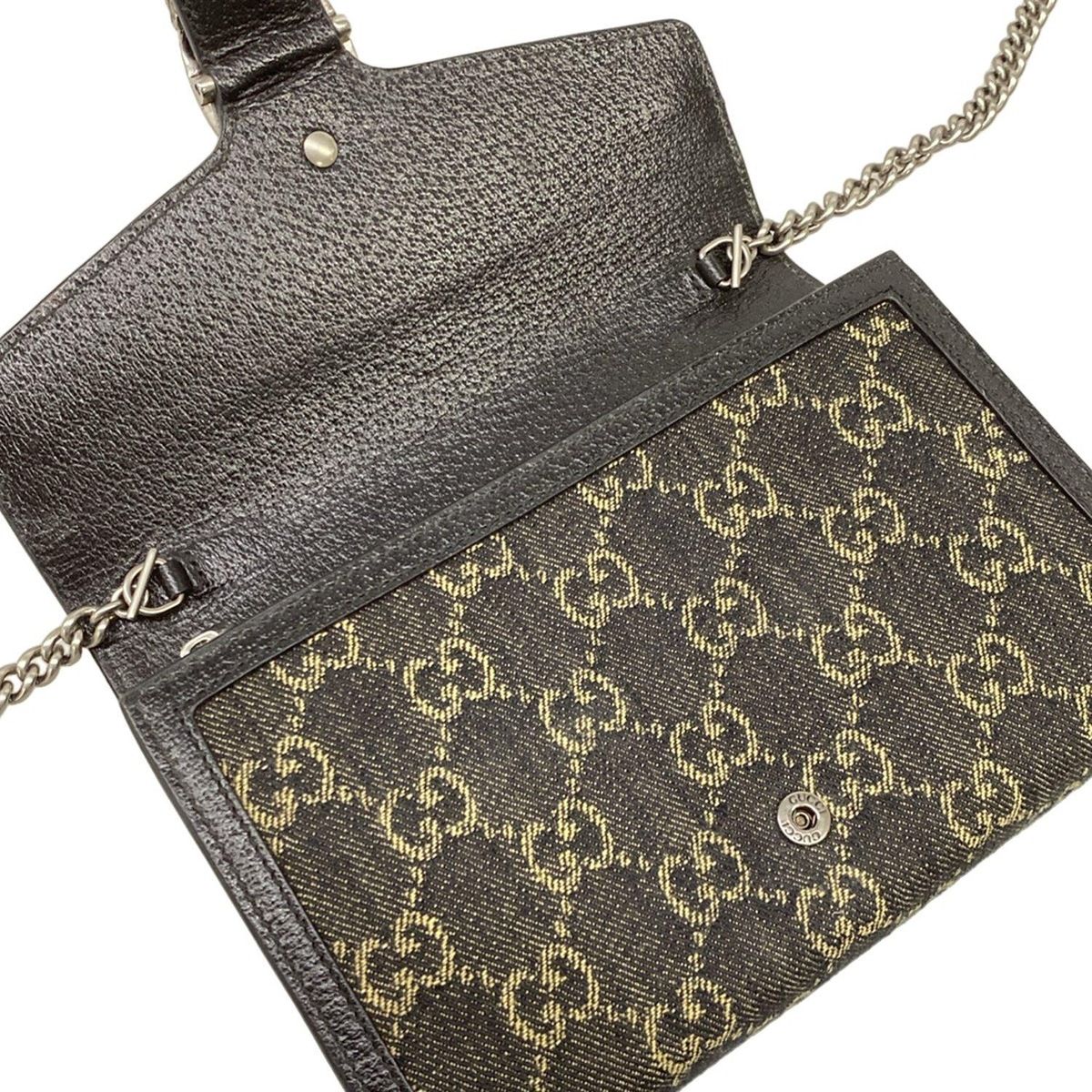 Gucci Wallet Dionysus GG Pattern Black Beige Chain Strap Removable Leather — view 3