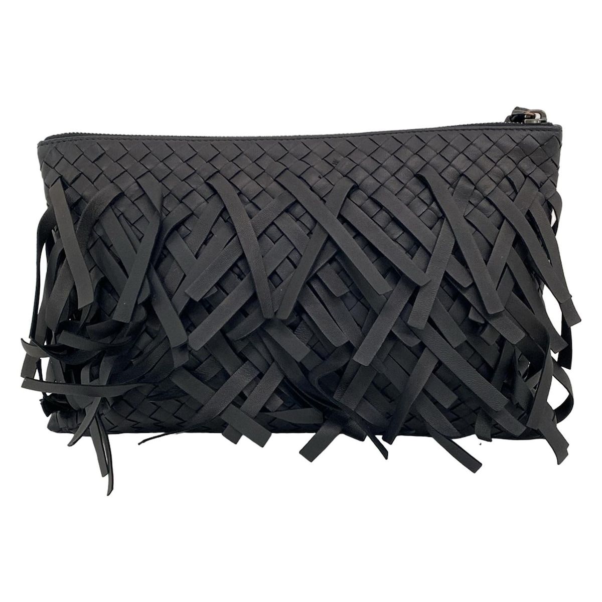 Bottega Veneta Clutch Intrecciato Black Fringe Leather — view 3