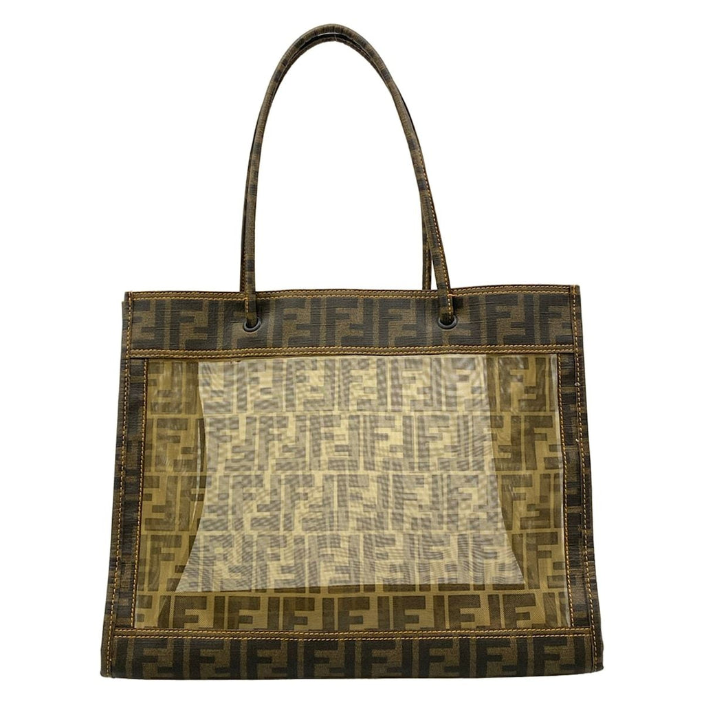 Fendi Tote Zucca Pattern Dark Brown Light Mesh
