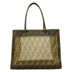 Fendi Tote Zucca Pattern Dark Brown Light Mesh