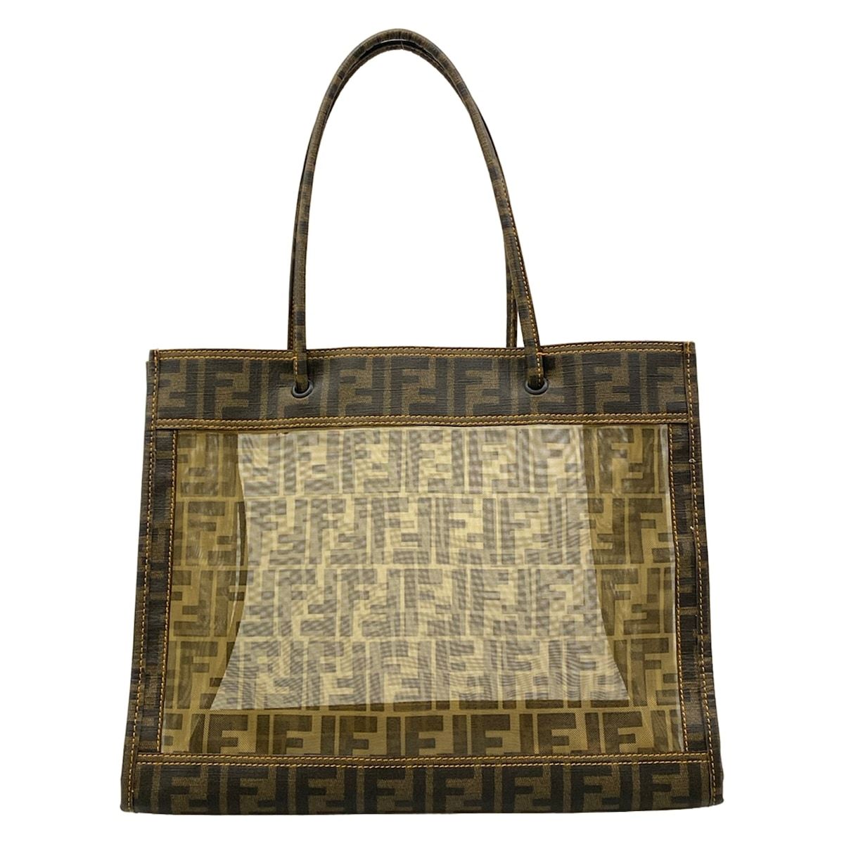 Fendi Tote Zucca Pattern Dark Brown Light Mesh