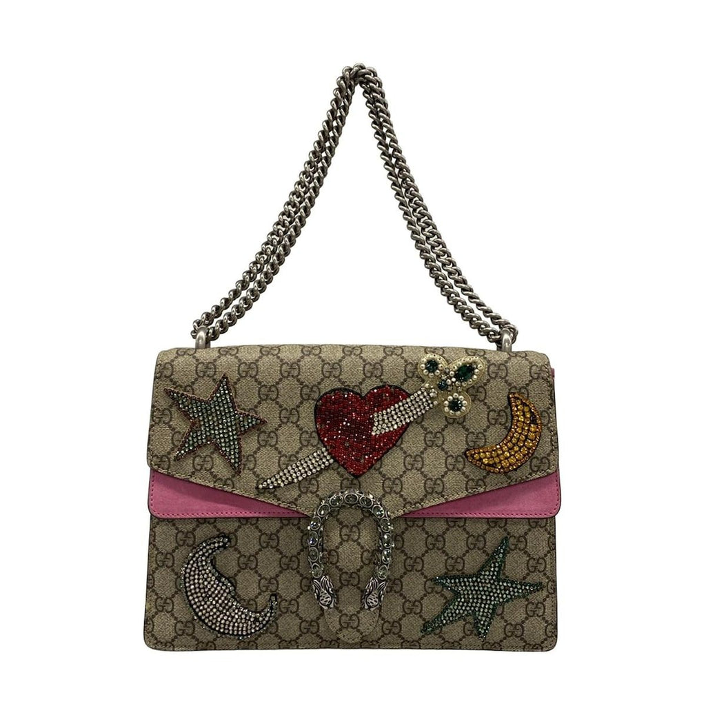Gucci Shoulder Bag Dionysus Beige Pink Multi Chain Rhinestone