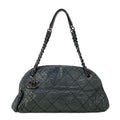 Chanel Shoulder Bag Mademoiselle Bowling Black Chain Silver Leather