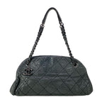 Chanel Shoulder Bag Mademoiselle Bowling Black Chain Silver Leather