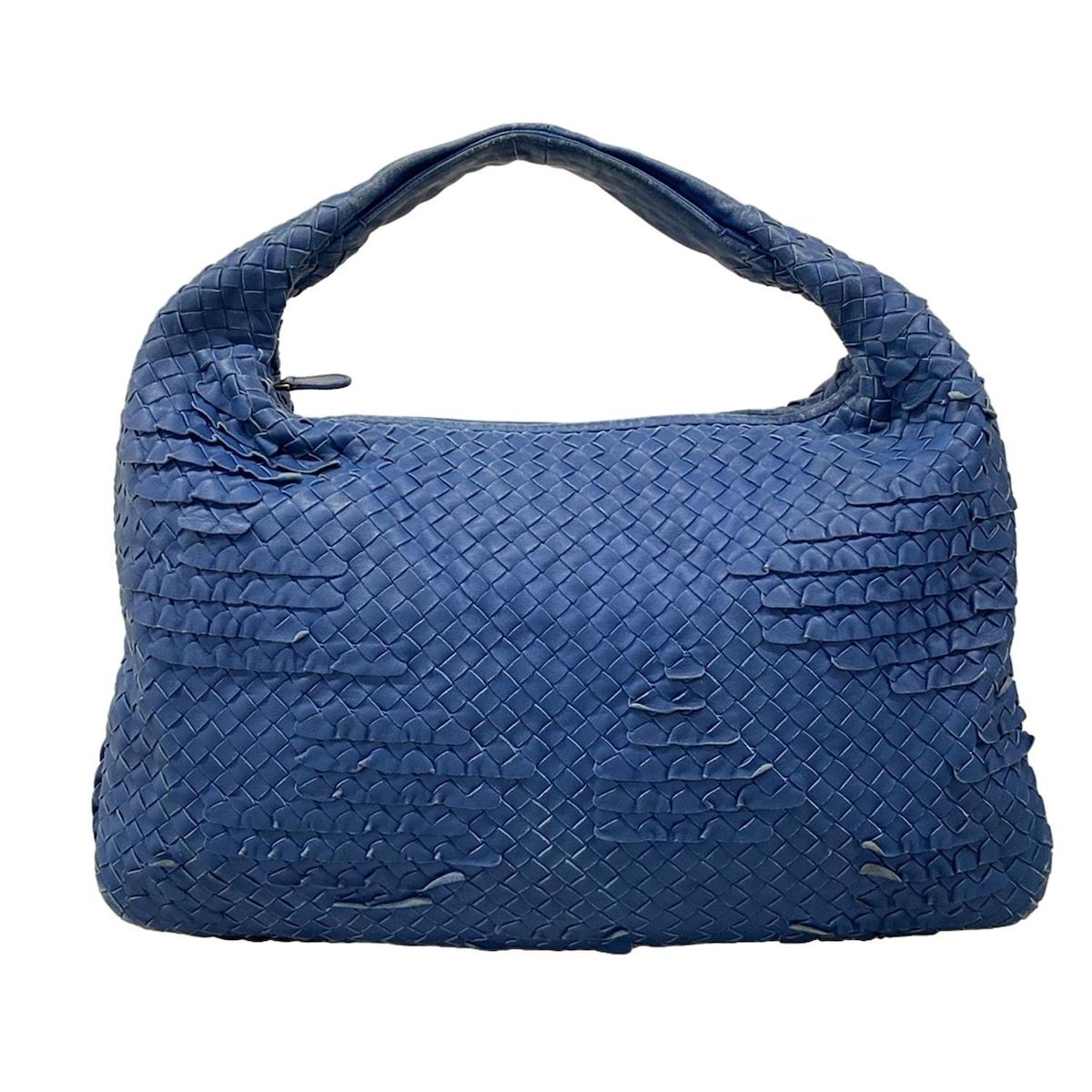Bottega Veneta Handbag Intrecciato Blue Ruffle Leather